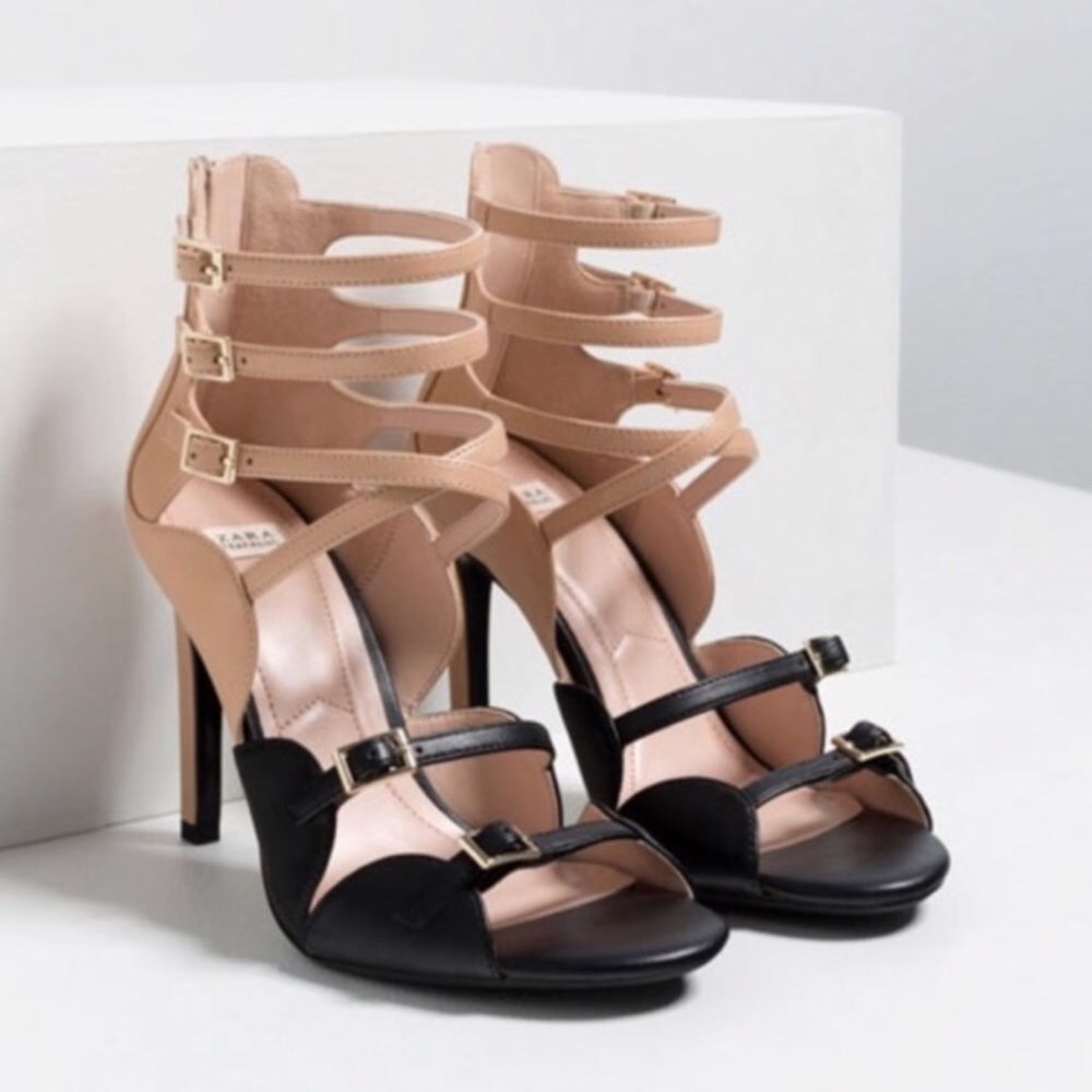 NWT Zara nude and black heels! Adorable!